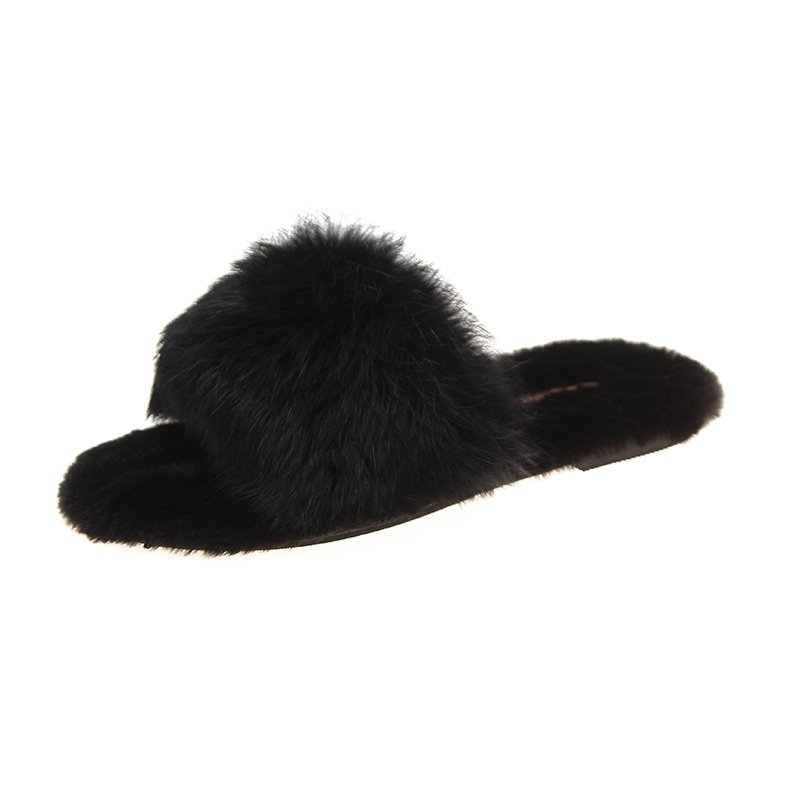 Rabbit Hair Flat Slippers For Women's New Style