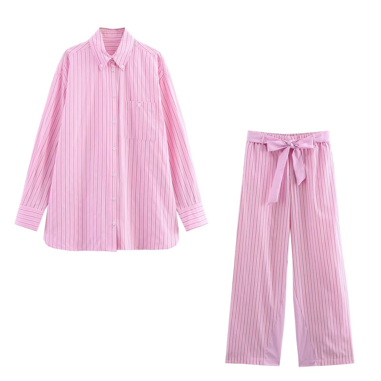 Women's Fashion Lapel Long-sleeved Pocket Striped Short Shirt