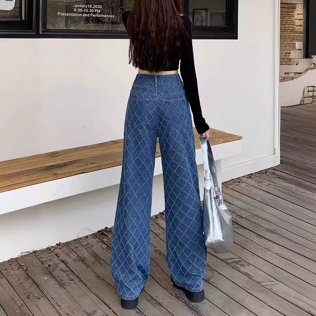 Sommerdamer Nye Løse Faldende Slankende Jacquarddesign Cowboybukser med Lige Ben