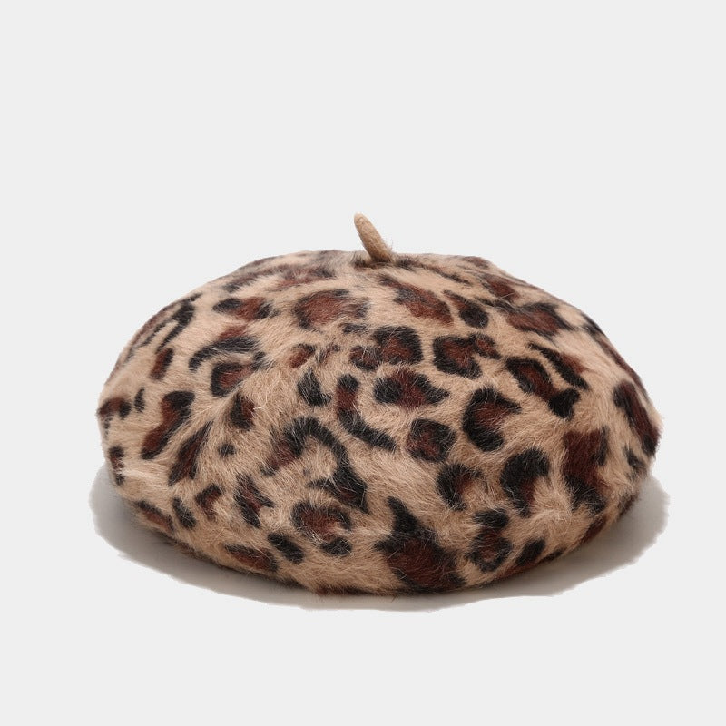 Rabbit Fur Beret Print Leopard Painter Hat Warm Bud