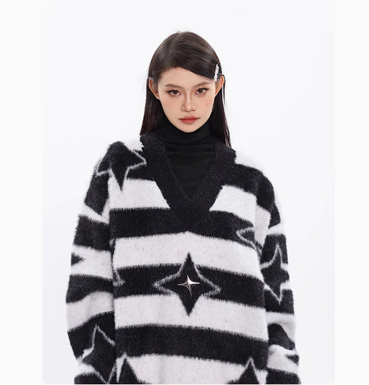 Atmosphere Lazy Style Sweater Pullover Plush Knitted Top For Women