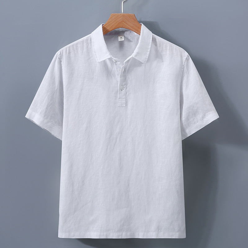 Arrival Mens Short-Sleeve Shirt In Pure Linen With A Turn-Down Collar