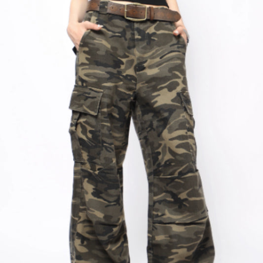 Amerikansk Retro Vasket Camouflage Cargo Bukser til Mænd og Kvinder