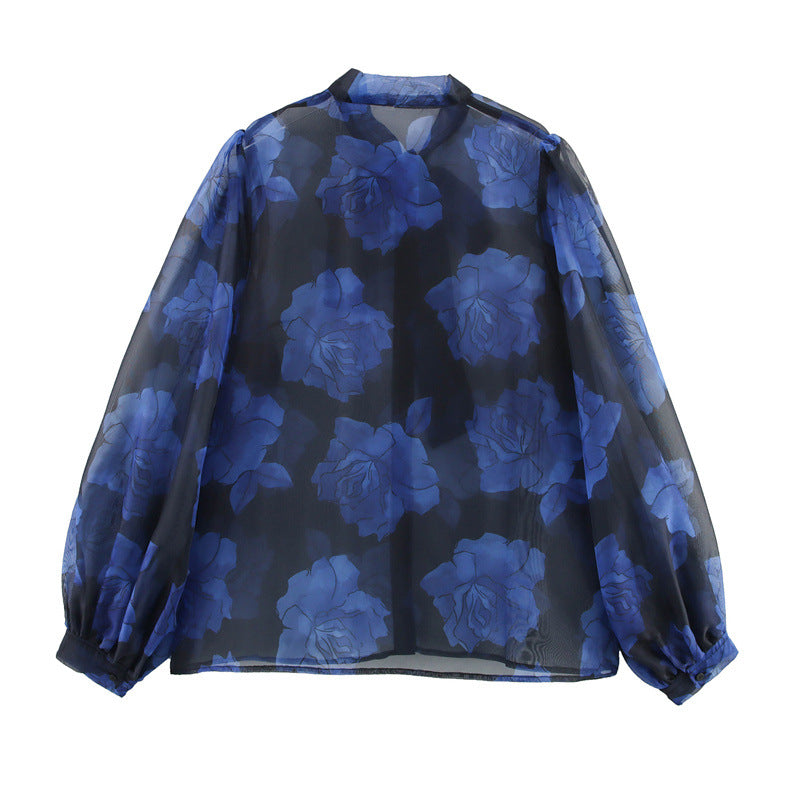 Organza Printed Lace-up Shirt