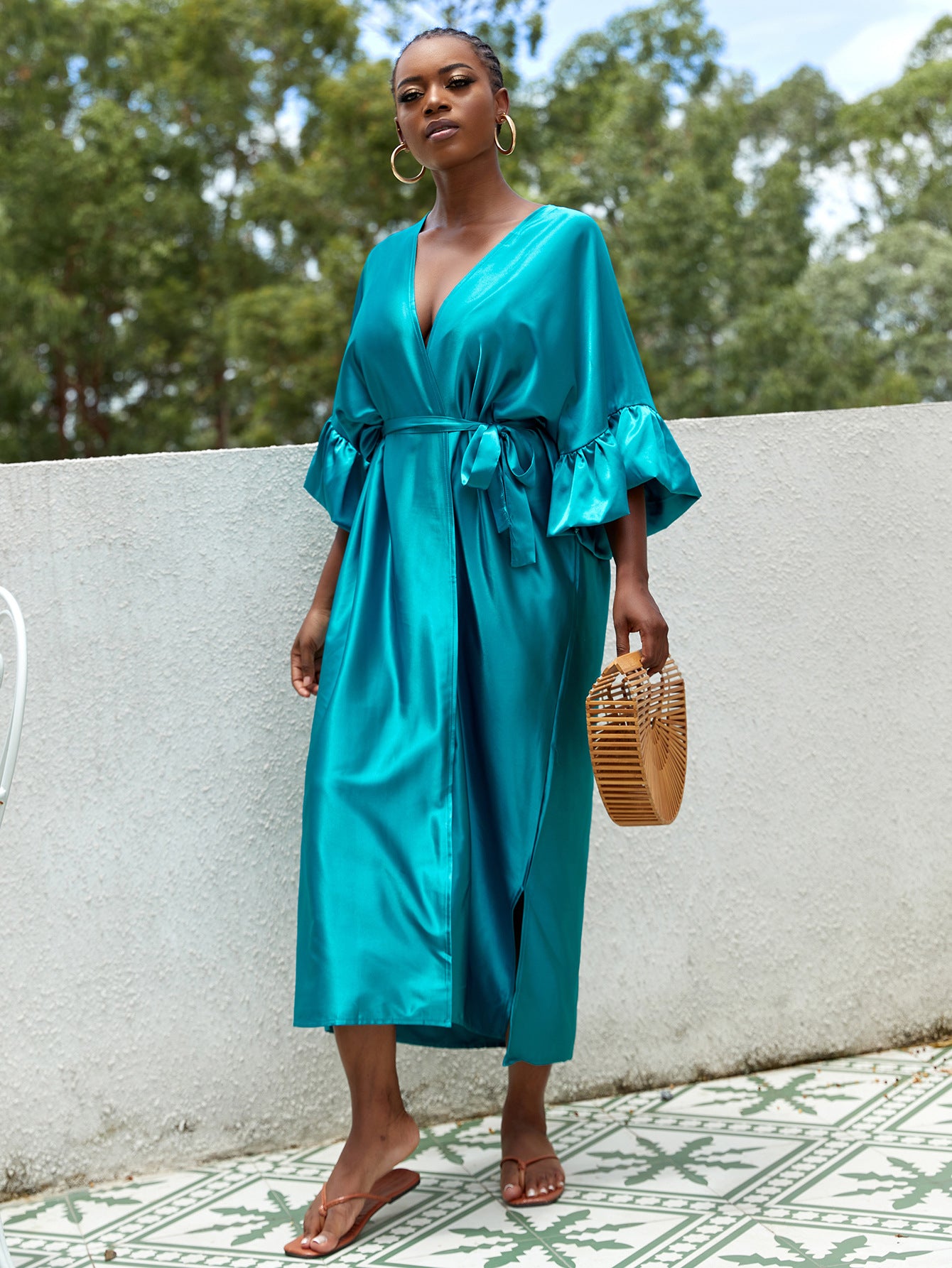 Dame Plus-Size Satin Langærmet Kjole