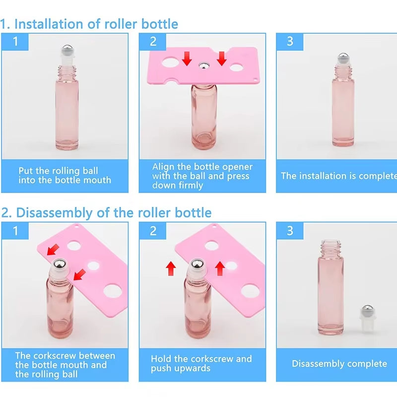5Pcs 5/10Ml Portable Frosted Glass Essential Oil Roller Bottles Mini Refillable Roll on Vials W/ Opener Funnels for Aromatherapy