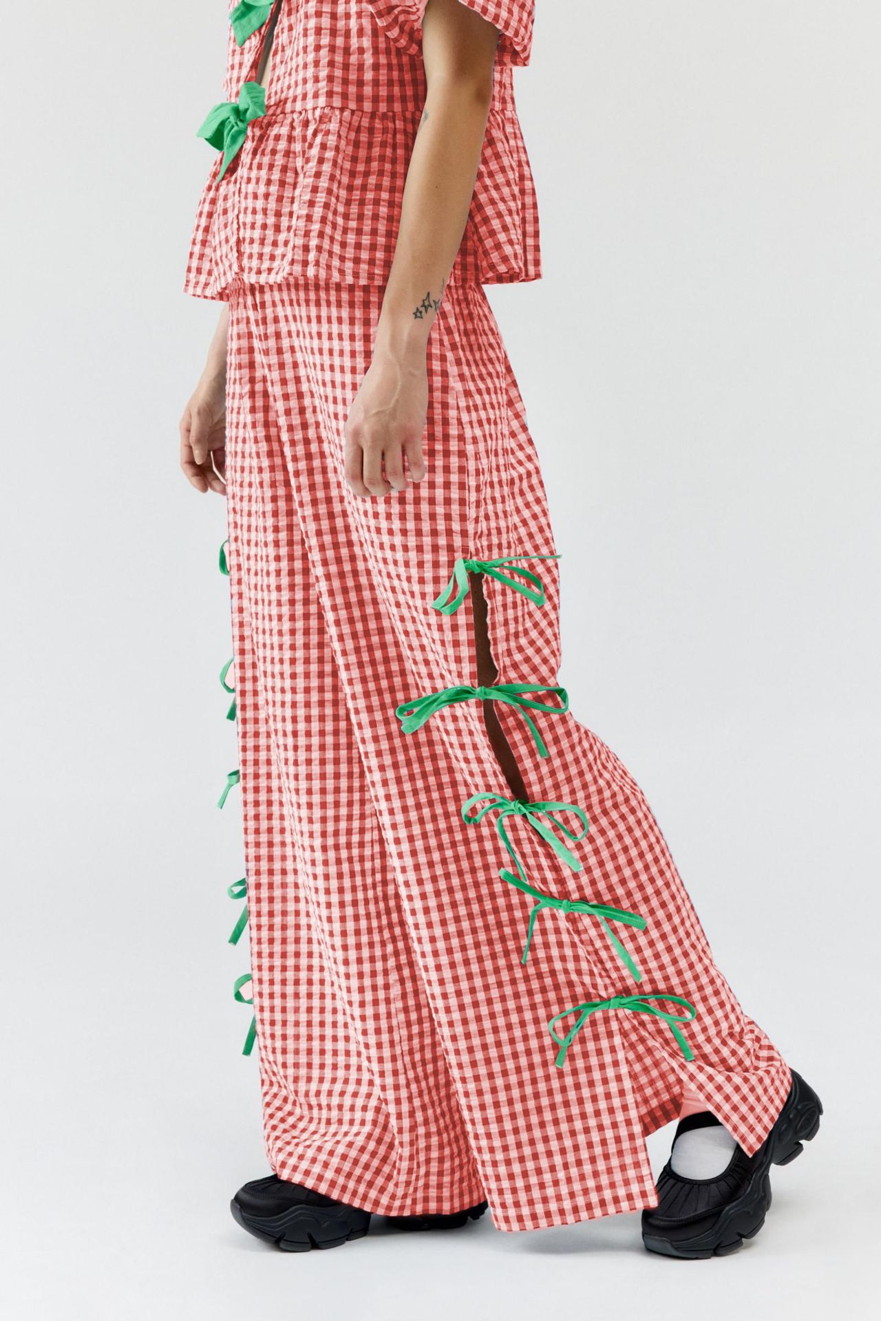 Women's Plaid Trousers Fashionable With Side-slit