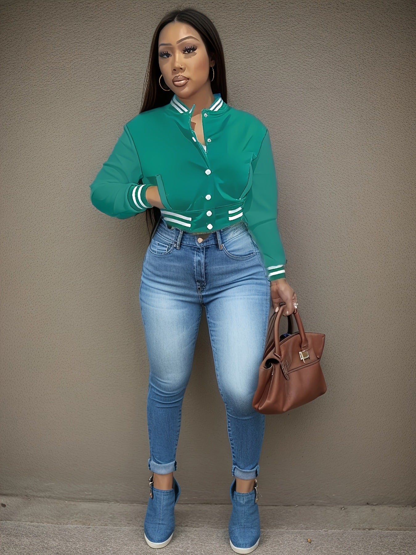 Women's Single-breasted Baseball Uniform Sports Coat Jacket Top