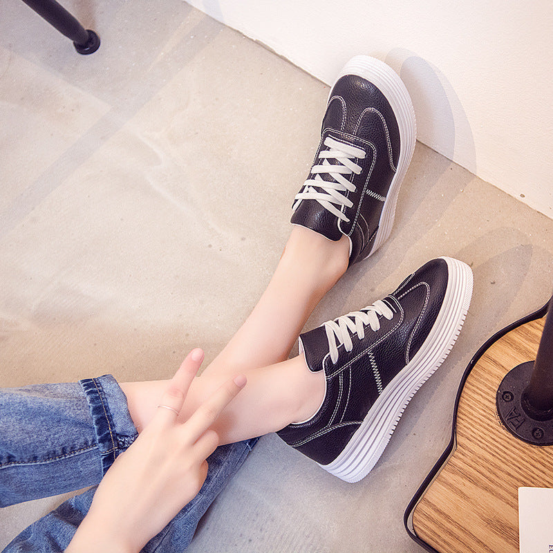 New Spring Thick White Shoes Casual Shoes Female Korean Female Leather Shoes Solid Platform Shoes