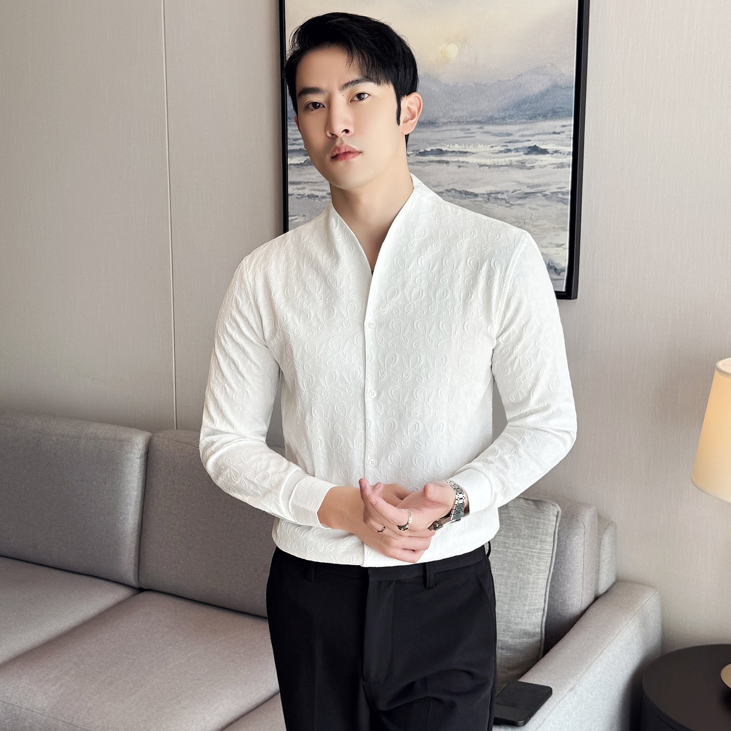 Chinese Style Stand Collar Striped Business Non-ironing High Quality Casual Shirt