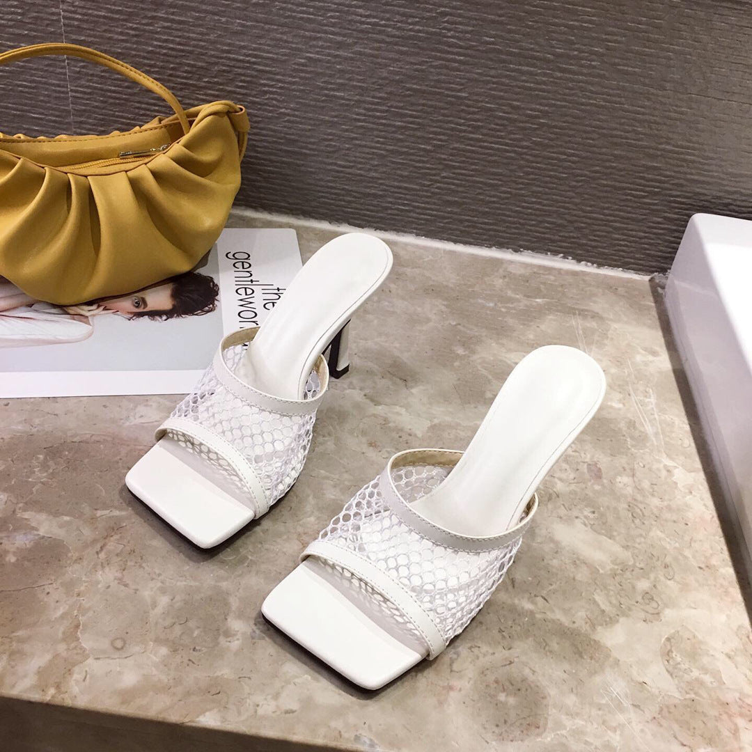 High heeled sandals with mesh