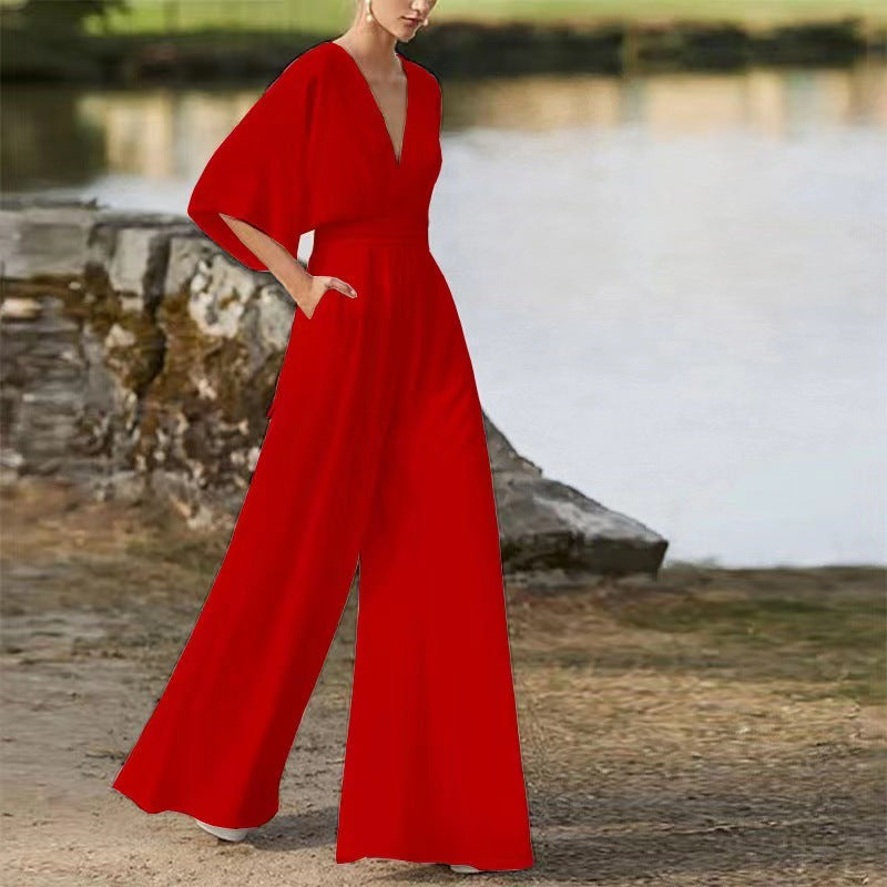 Womens Solid-Color Avant-Garde New Chinese Jumpsuit