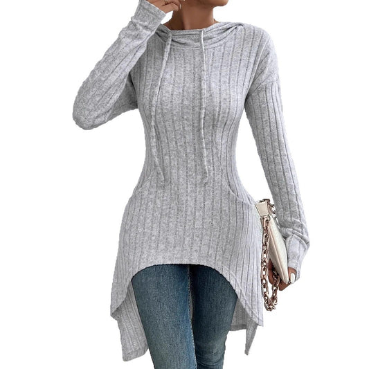 Irregular Mid-length Drawstring Long-sleeve Hoodie Jacket