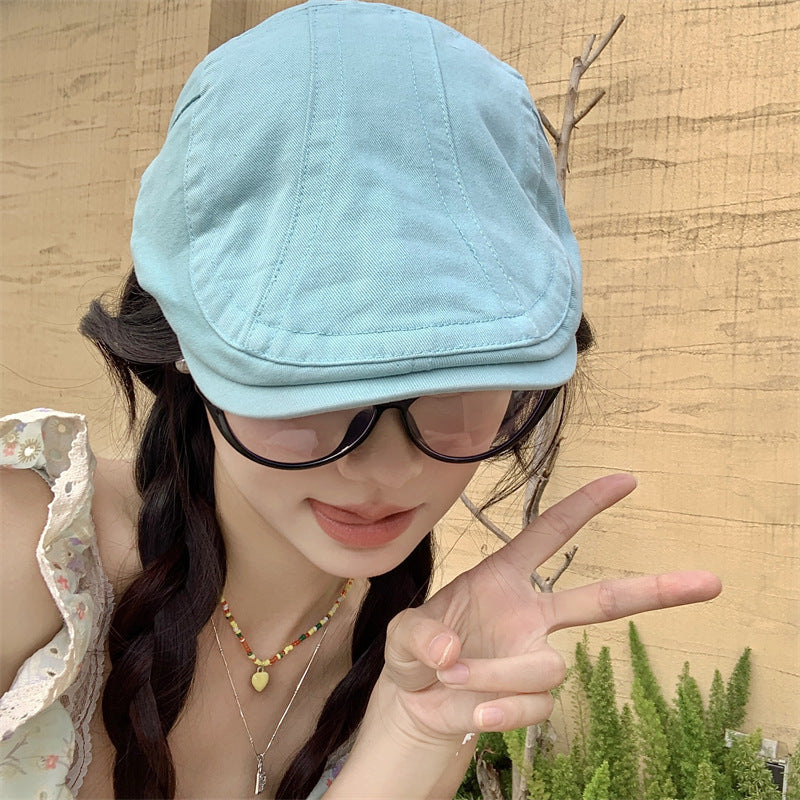 Japanese Style British Style Lake Blue Retro Denim Advance Hats