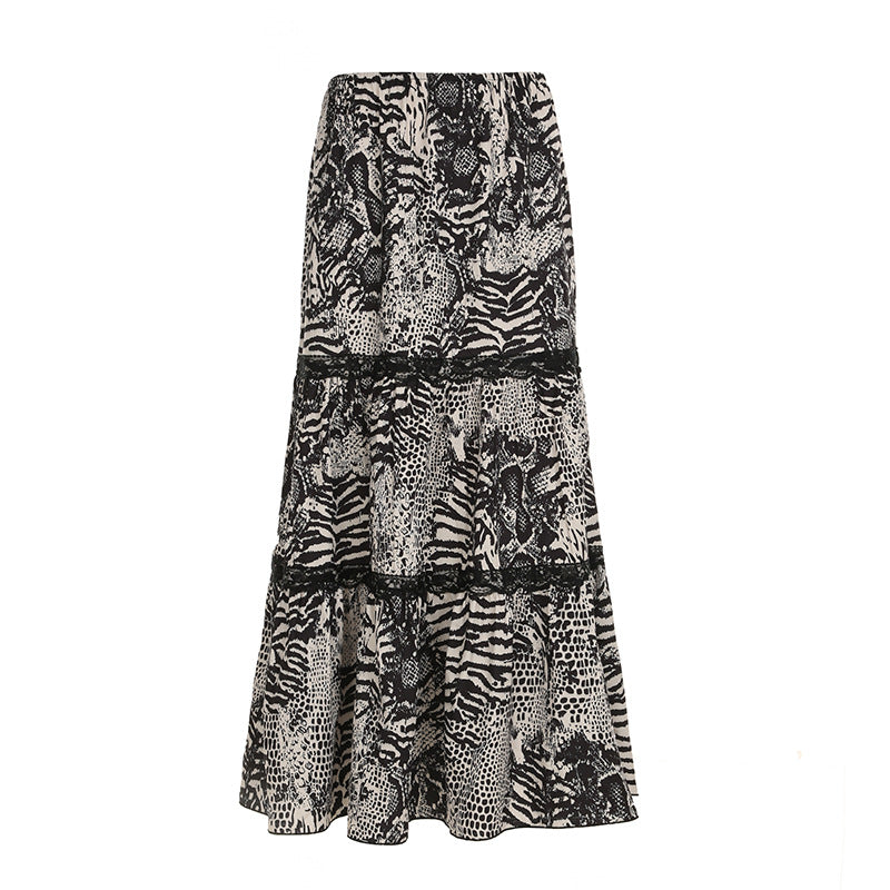 Leopard Print Long Skirt European And American New Lace Skirt