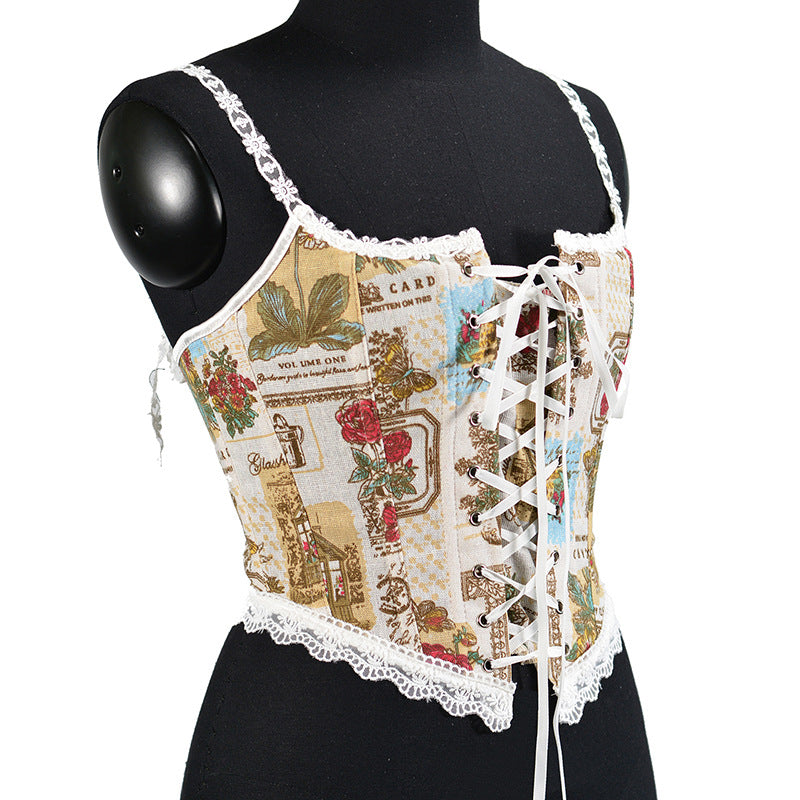 Front Strap French Lace Fishbone Bra Short Vest
