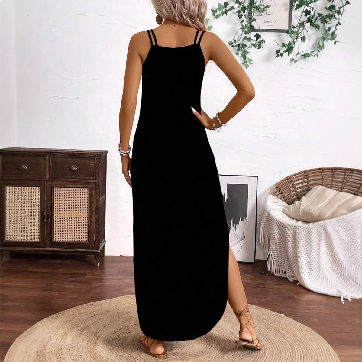 Summer New Sleeveless Strappy Striped Printed Maxi Dress