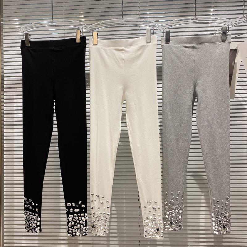 Women's Heavy Industry Large-particle Rhinestone Beaded Elastic Slim Leggings