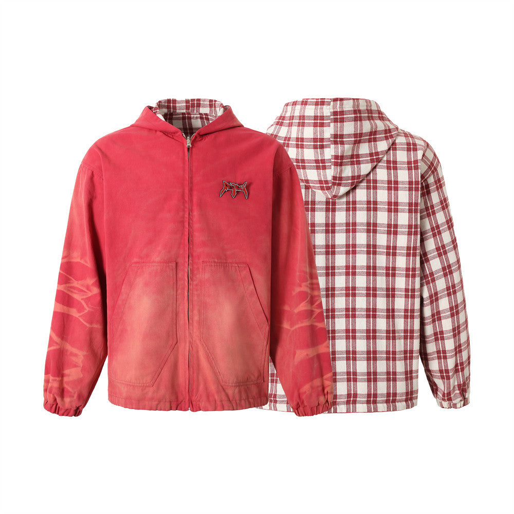 Both Sides Wear Jacket Men's European And American Fashion Inkjet Design Plaid