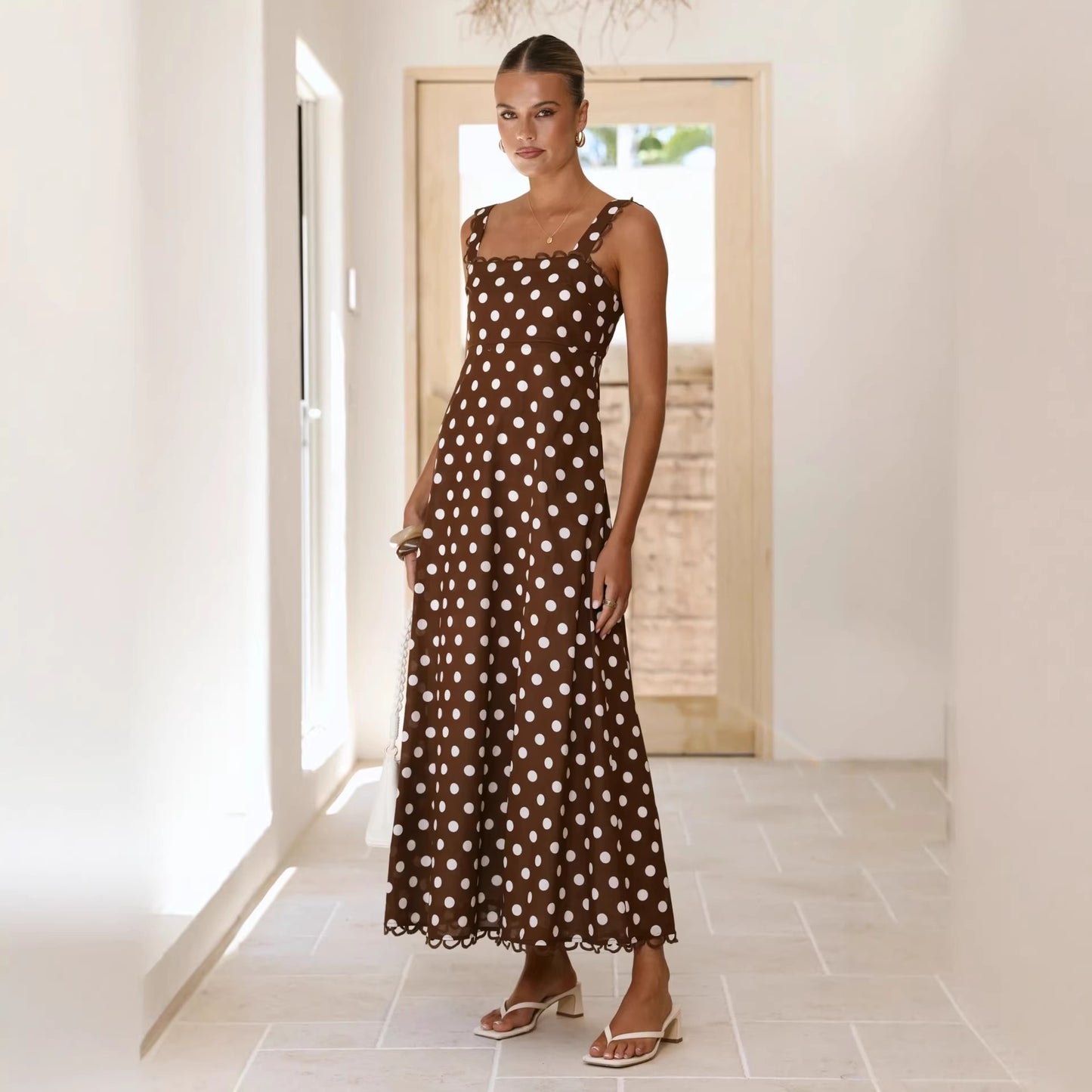 Polka-dot Print A-line Dress With Lace Trim