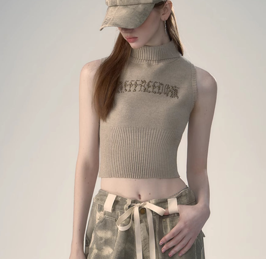 Retro Spicy Girl Letter Printed Knitted Sweater Vest