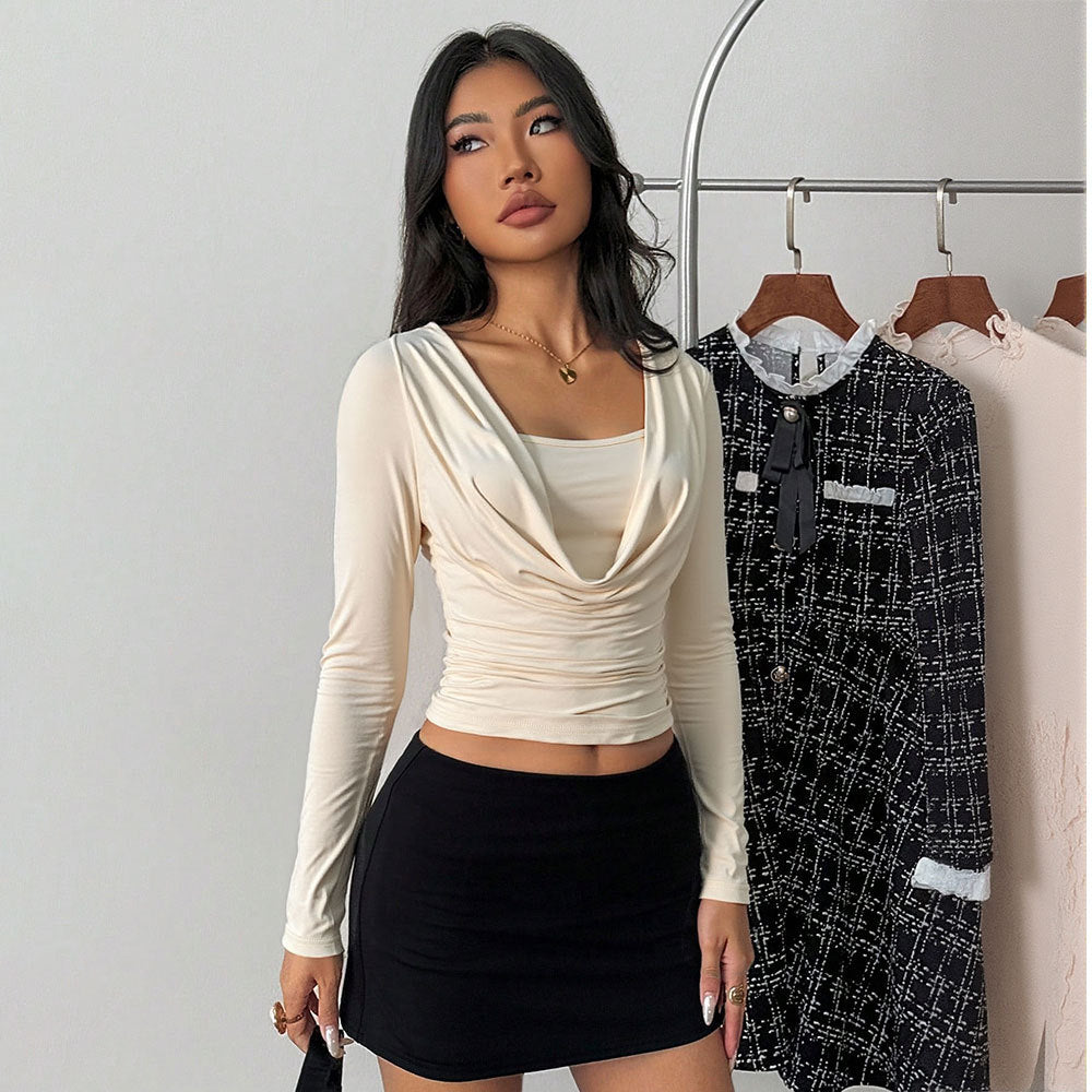 Temperament Slim-fit Inner Knitted Sweater Draped Neck Short Top