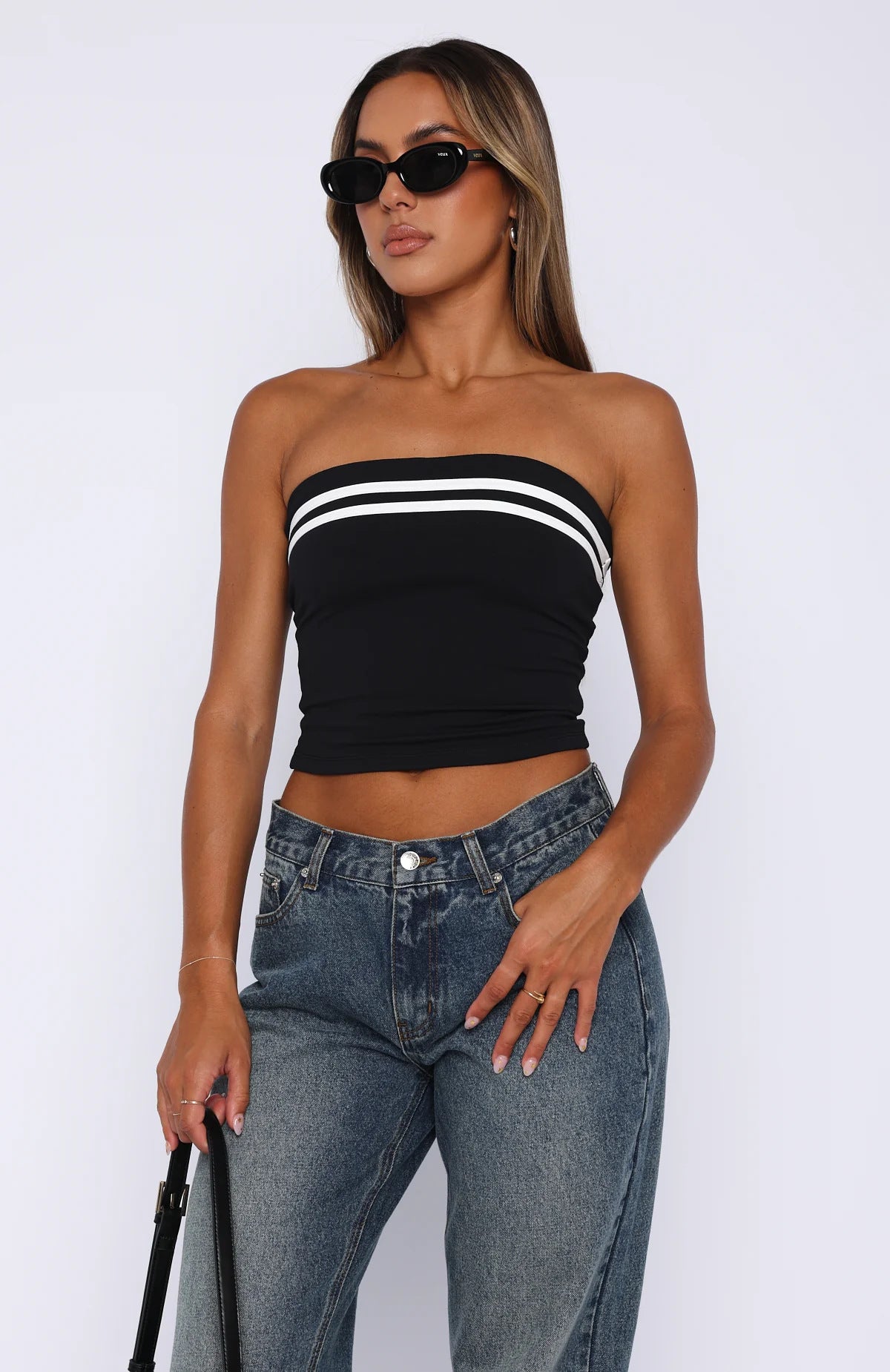 Kontrastfarvet Stribet Tube Top Hot Girl Tætsiddende Overtøj