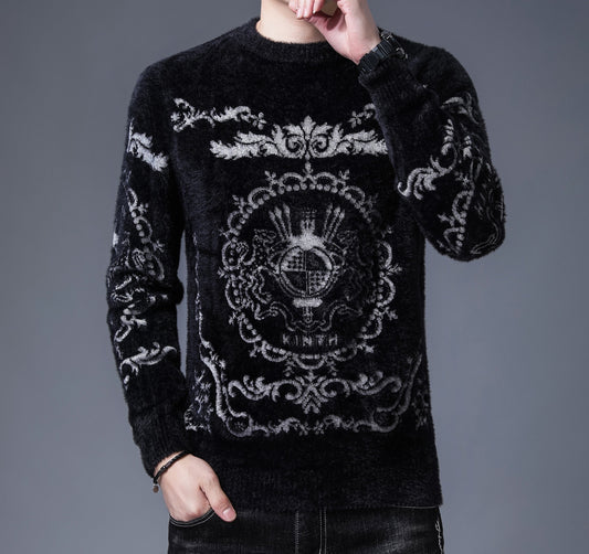 Ny Dominerende Mønster Jacquard Tyk Minkuld Varm Sweater