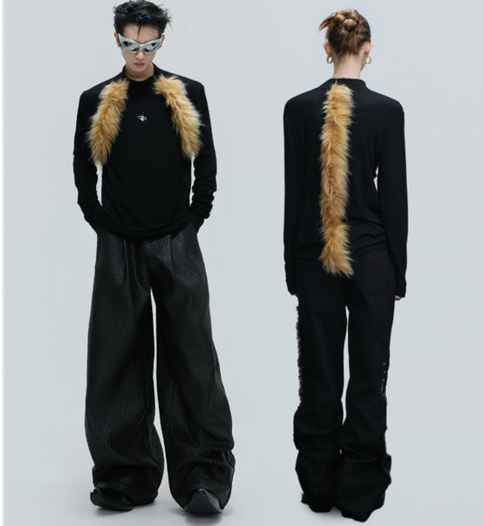 Retro Turtleneck Furry Design Slim Bottoming Shirt