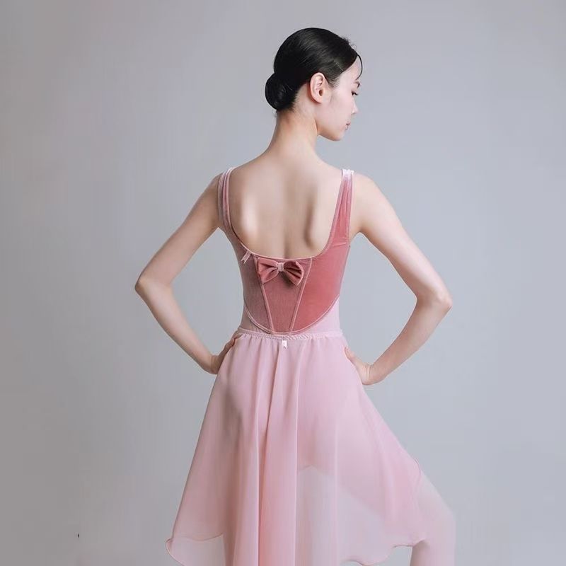 Ballet Gym Outfit Female Velvet Bow Dancing Dress