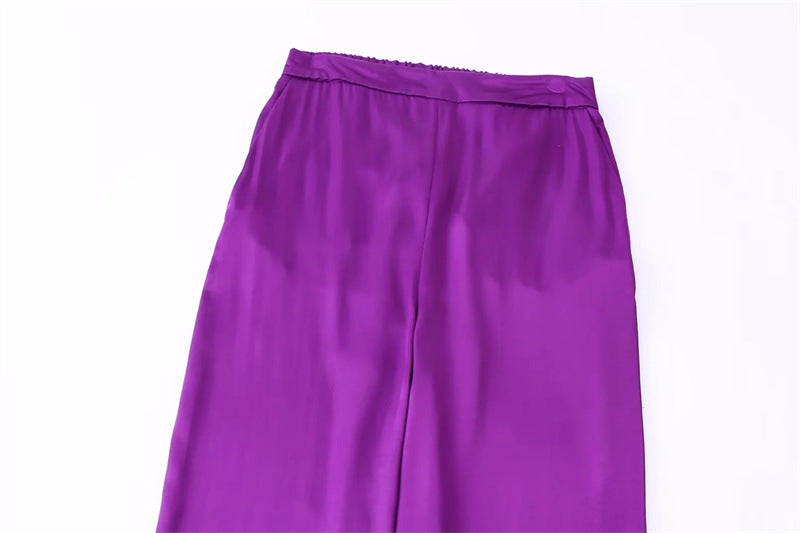 Silk Texture Suit Coat High Waist Casual Pants