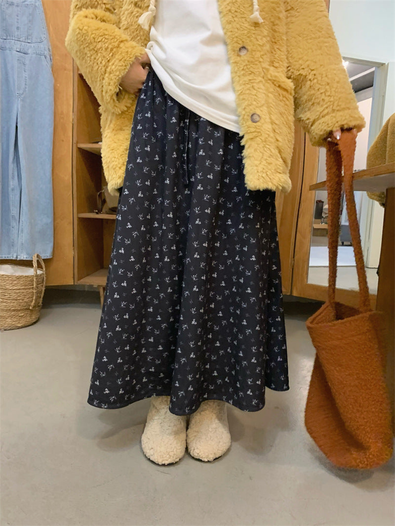 match And Sweet Velvet Elastic Waist Floral Skirt