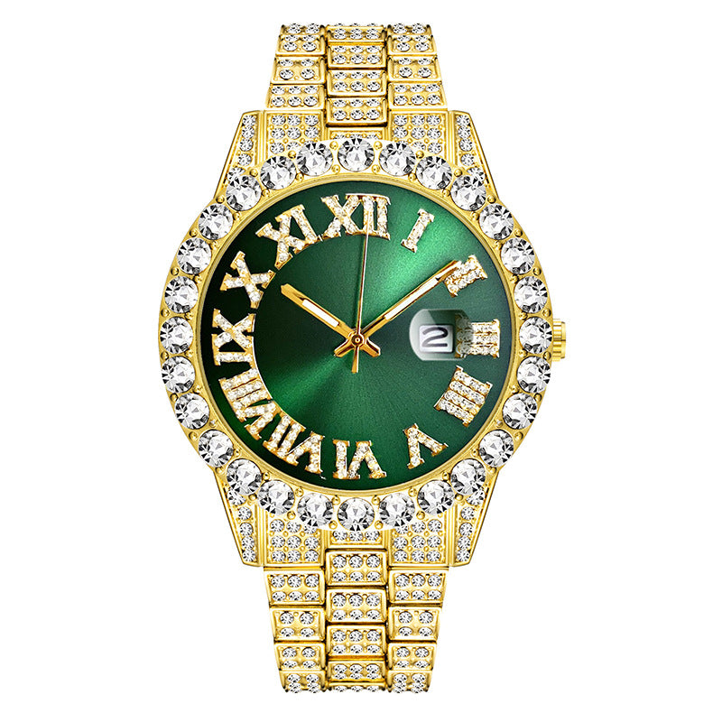 Roman literal waterproof men's gold watch