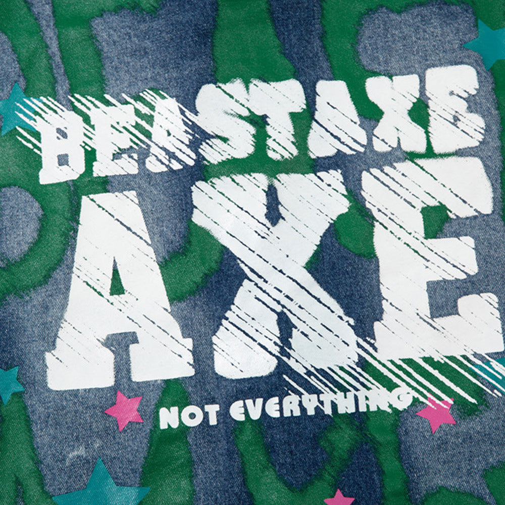 XINGX Alphabet Graffiti Print Denim Shirt Coat