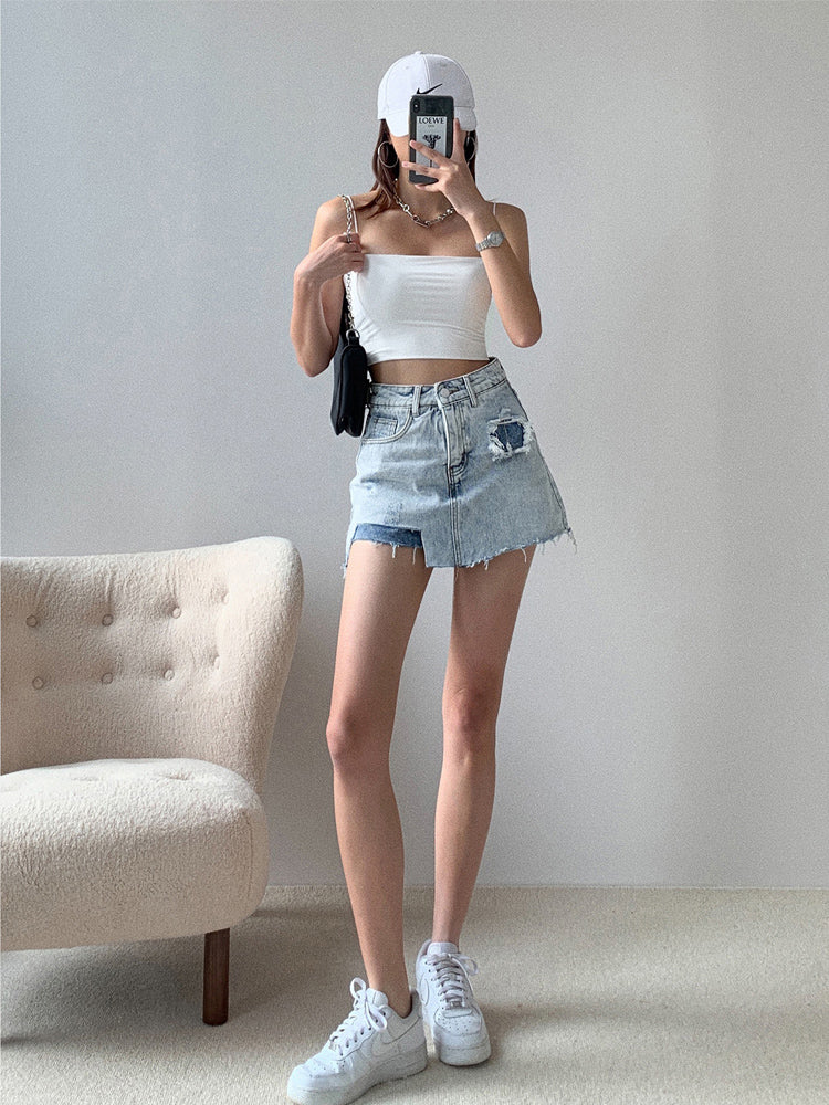 Denim Nederdel Kvinders Sommer Plus Size Koreansk Version Var Slank Og Asymmetrisk