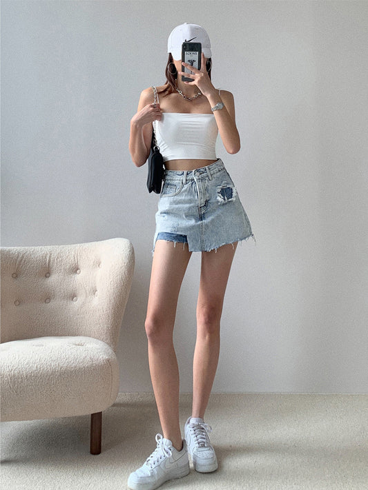 Denim Skirt Female Summer Plus Size Korean Version Was Thin And Asymmetrical