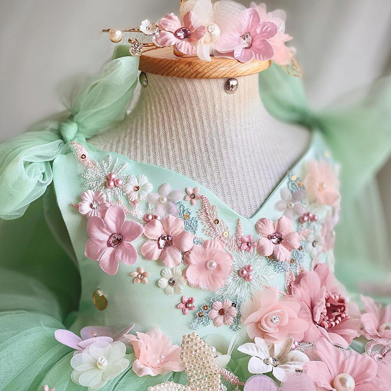 Children's Bow Mesh Bubble Skirt Dress