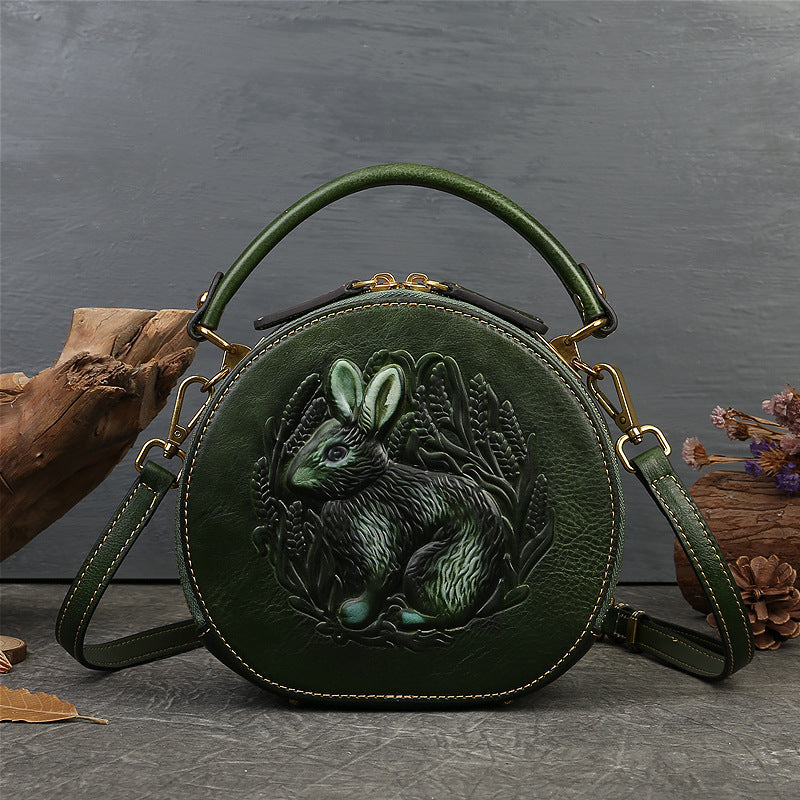 Etnisk stil Lille rund taske Toplæder Enkel skulder Crossbody