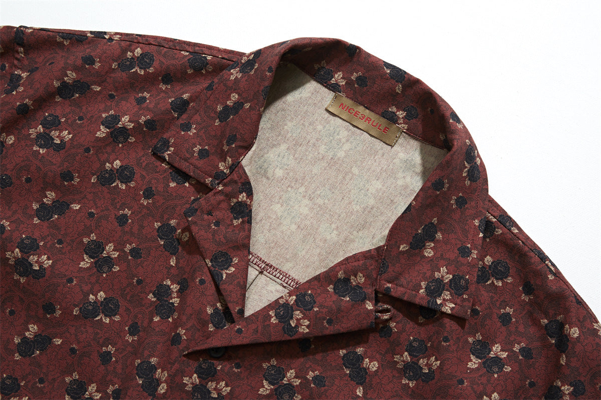 Summer New Retro Printed Shirt Men's Short Sleeve