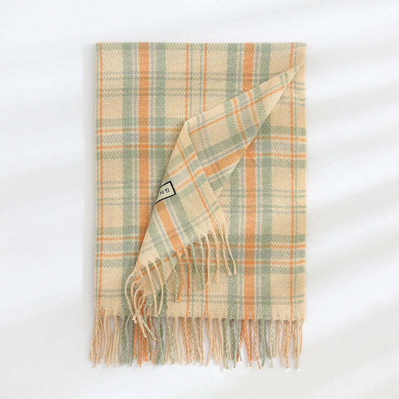 Women's Fashionable Plaid Printed Tassel Shawl Warm Scarf