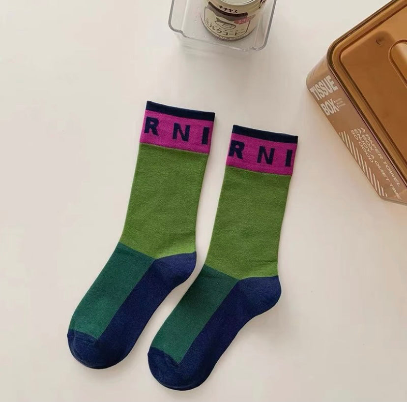 Contrast Color Patchwork Minority Medium Hose Female