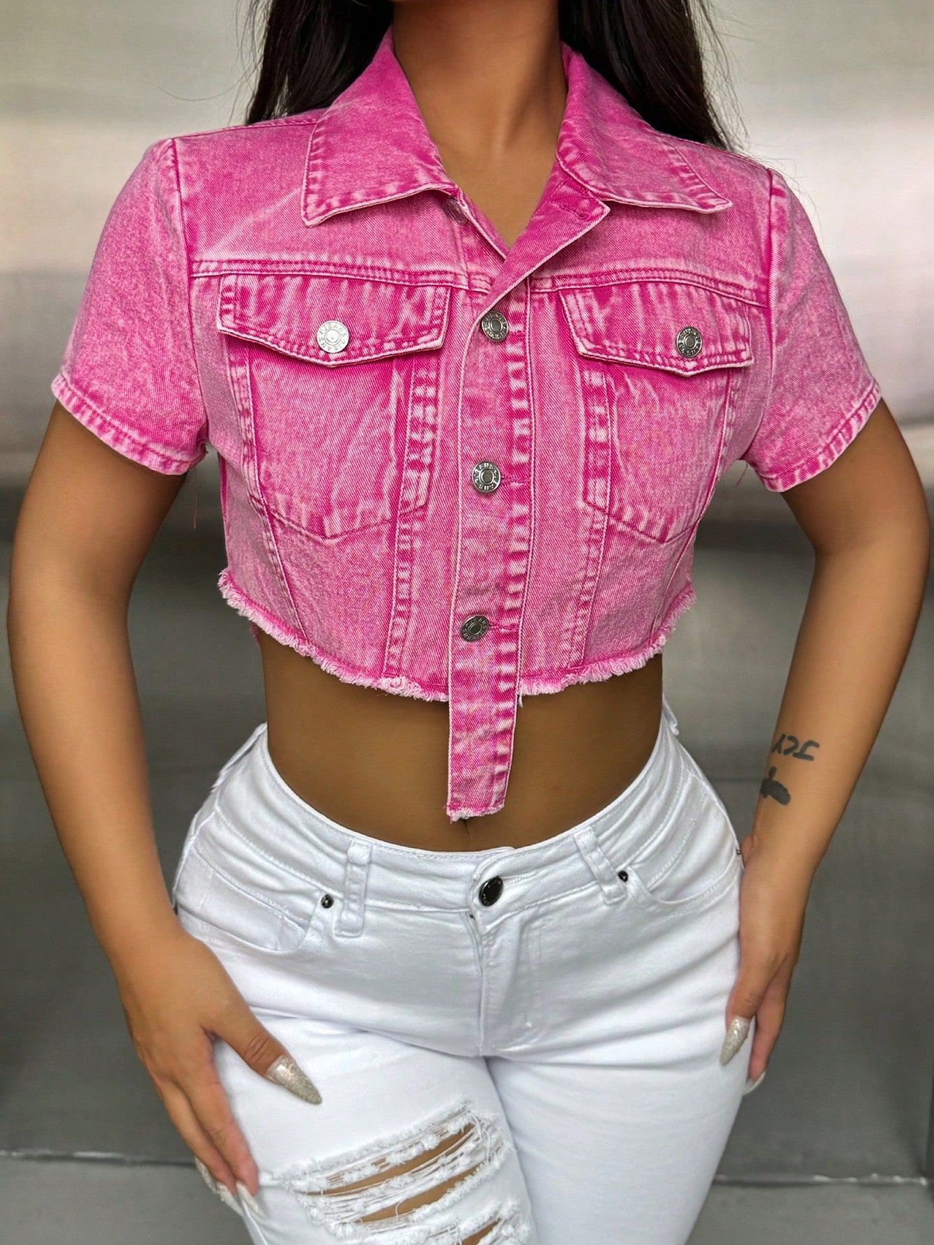 Womens European And American-style Cropped Denim Top