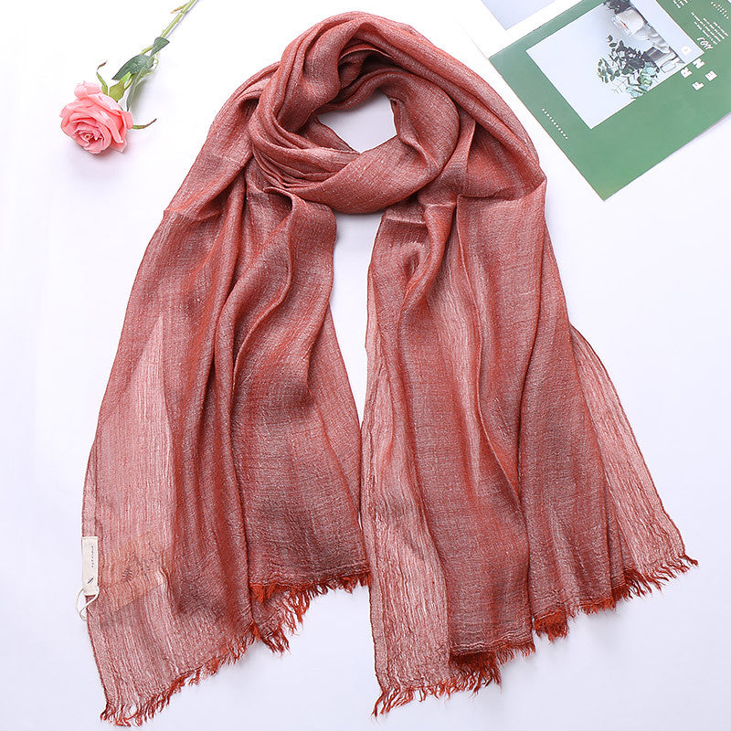 Popular Cotton And Linen Tie-dye Monochrome Women's Pleated Breathable Scarf