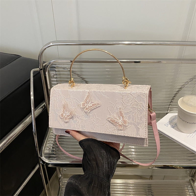 Broderet Sommerfugl Crossbody Bærbar Skuldertaske Firkantet