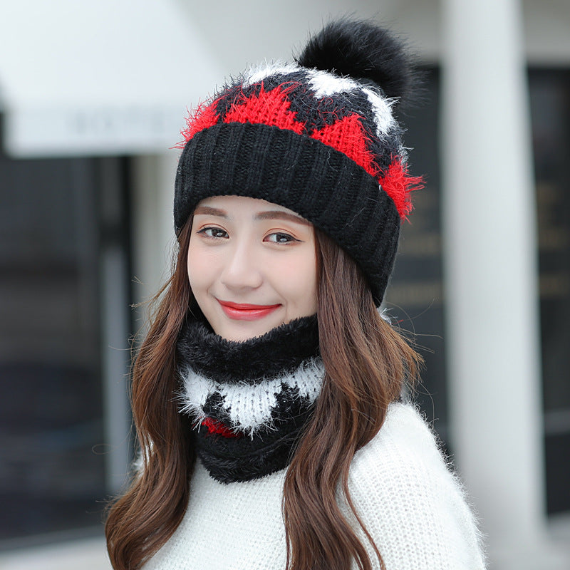 Ladies Fleece Knitted Hat Fashion Diamond