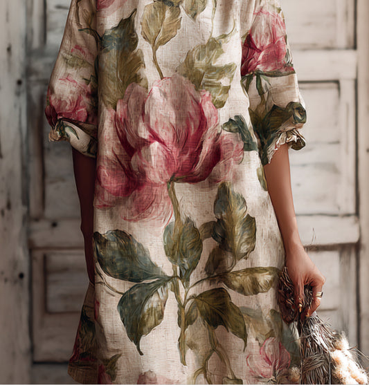 Printed Colorful Womens Crew-Neck Dress