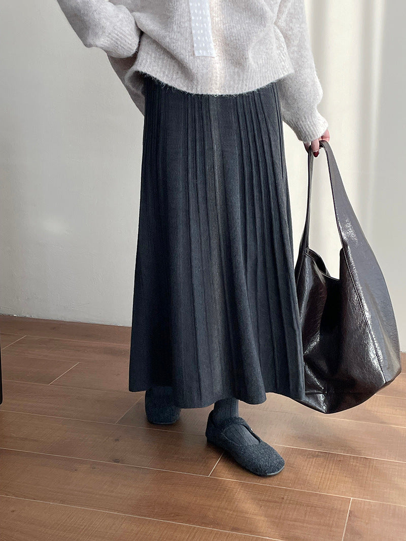 Korean Elastic Waist Knitted Pleated Skirt