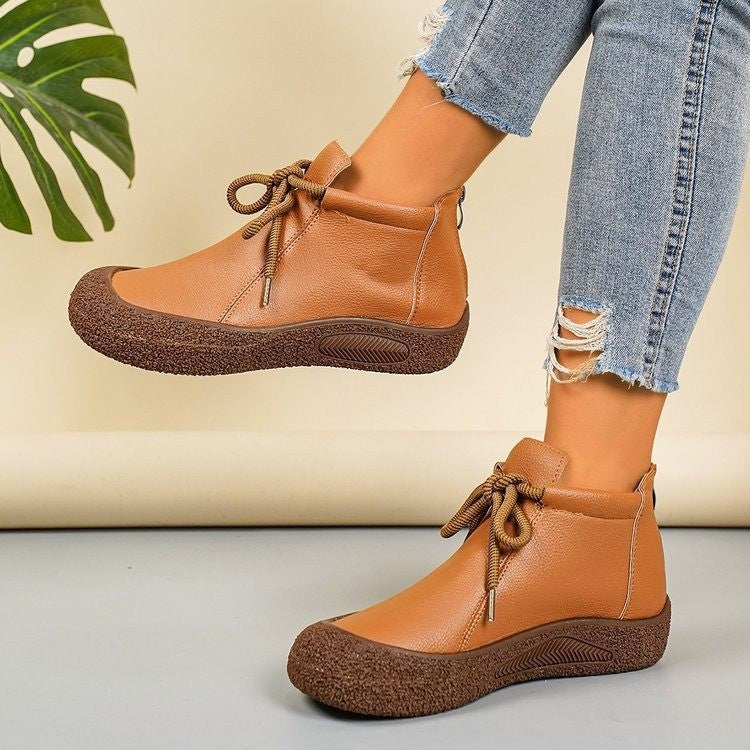 Plus-size Retro Lace-up Casual Soft Leather Shoes For Women