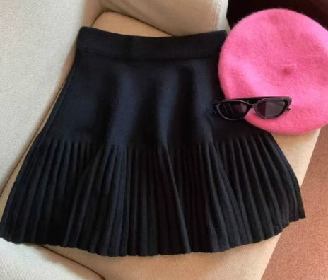 Womens Stretchy High-Waist Pleated Skirt Slim-Fit Outerwear Knitted Base Skirt