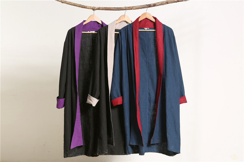 Linen solid color long men's cardigan